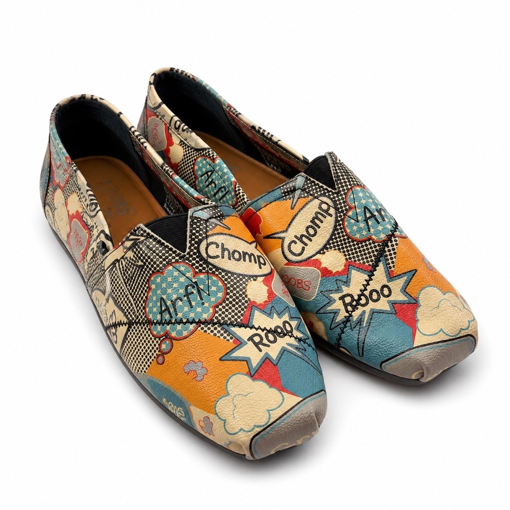 Sketchers BOBS Vintage Y2K Comic Book Pop Art Print Flats Women's Size 10